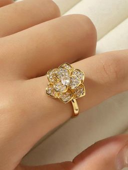 Jewels Galaxy - Gold Plated Floral Shaped Rotatable Adjustable Ring