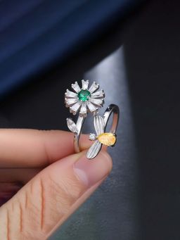 Jewels Galaxy - Silver Plated Floral Style Multi-Color Rotatable Adjustable Ring
