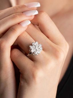 Jewels Galaxy - Silver Plated Clover Themed Rotatable Adjustable Ring