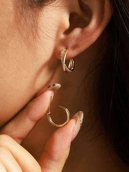 Jewels Galaxy - Anti Tarnish Stone Studded Half Hoop Earrings