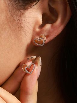 Jewels Galaxy - Anti Tarnish Heart Themed Stone Studded Stud Earrings