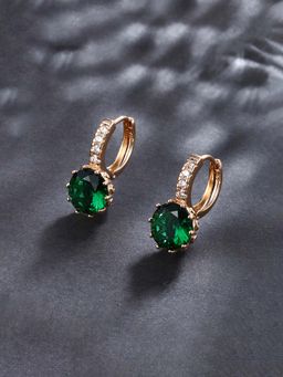 Jewels Galaxy - Anti Tarnish Green Geometric Stone Studded Hoop Earrings