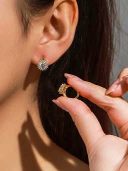 Jewels Galaxy - Anti Tarnish Geometric Stone Studded Hoop Earrings