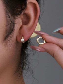 Jewels Galaxy - Anti Tarnish Square Shaped Stone Studded Hoop Earrings