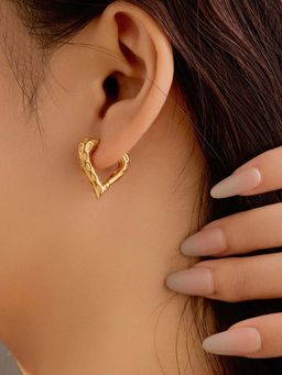 Jewels Galaxy - Gold -Plated Anti Tarnish Heart Themed Hoop Earrings