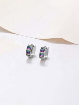 Jewels Galaxy - Anti Tarnish Silver-Plated Stone Studded Hoop Earrings