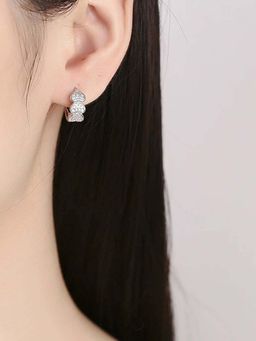 Jewels Galaxy - Anti Tarnish Silver-Plated Stone Studded Heart Themed Hoop Earrings