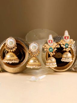 Zaveri Pearls - Multi-Color Stones Beads Embellish Jhumka Earrings (Pack of 2)