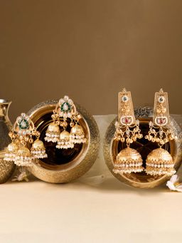 Zaveri Pearls - Gold Tone Stones Beads Embellished Jhumka Earrings (Pack of 2)