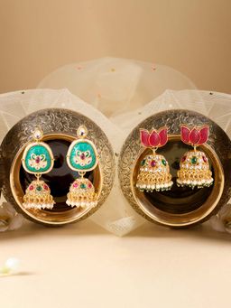 Zaveri Pearls - Multi-Color Stones Beads Embellish Jhumka Earrings (Pack of 2)