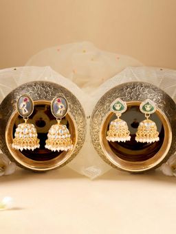 Zaveri Pearls - Multi-Color Stones Beads Embellish Jhumka Earrings (Pack of 2)