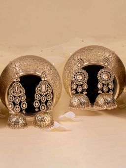 Zaveri Pearls - Stones Beads Antique Jhumka Earrings (Pack of 2)