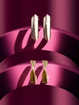 Zaveri Pearls - Gold Tone Contemporary Semi Hoop Earrings (Pack of 2)