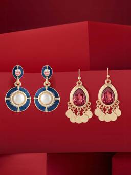 Zaveri Pearls - Multi-Color Contemporary Style Drop Earrings (Pack of 2)