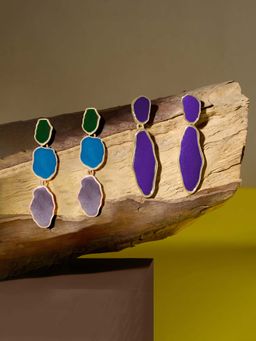 Zaveri Pearls - Multi-Color Enamel Contemporary Drop Earrings (Pack of 2)