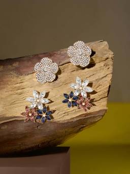 Zaveri Pearls - Multi-Color Austrian Diamonds Flower Studs Earrings (Pack of 2)