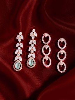 Zaveri Pearls - Rose Gold Cubic Zirconia Contemporary Drop Earrings (Pack of 2)