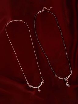 Zaveri Pearls - Rose Gold Cubic Zirconia Mangalsutra And Necklace