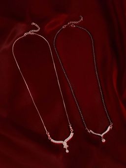 Zaveri Pearls - Rose Gold Cubic Zirconia Mangalsutra And Necklace