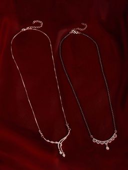 Zaveri Pearls - Rose Gold Cubic Zirconia Mangalsutra And Necklace