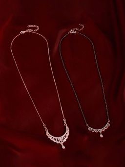 Zaveri Pearls - Rose Gold Cubic Zirconia Mangalsutra And Necklace