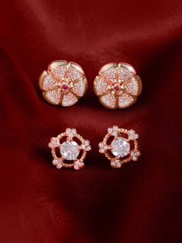 Zaveri Pearls - Rose Gold Cubic Zirconia Contemporary Studs Earring (Pack of 2)