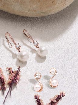 Zaveri Pearls - Rose Gold Cubic Zirconia Pearls Drop Earrings (Pack of 2)