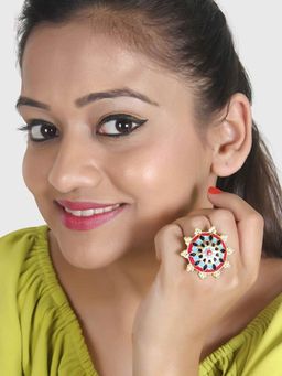 Accessher - Multi-Color Enamel Work Adjustable Finger Rings Combo Set of 2 for Women