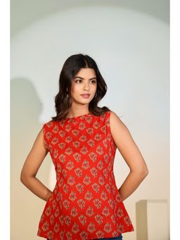 Gahan - Women Red Printed Sleeveless Cotton Top