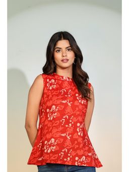 Gahan - Women Red Floral Printed Sleeveless Cotton Top