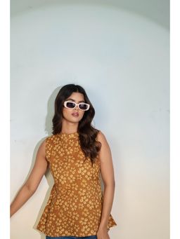 Gahan - Women Brown Floral Printed Sleeveless Cotton Top