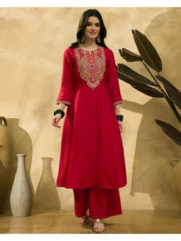 Gahan - Red Vichitra Zari Sequence Anarkali Embroidered Kurta with Palazzo