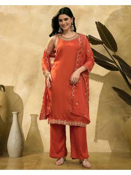 Gahan - Rust Santoon Zari Sequence Gotapatti Embroidered Kurta with Palazzo