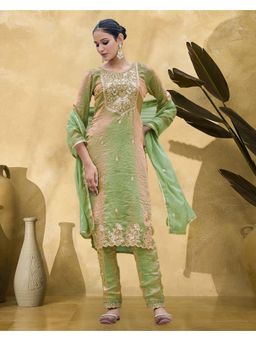 Gahan - Green Fendi Satin Zari Sequence Gota Patti Embroidered Kurta with Pant and Dupatta