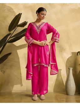 Gahan - Rani Pink Zari Sequence Thread Gota Patti Kurta with Palazzo and Dupatta