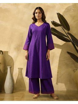Gahan - Purple Silk Blend Thread Embroidered Kurta with Palazzo