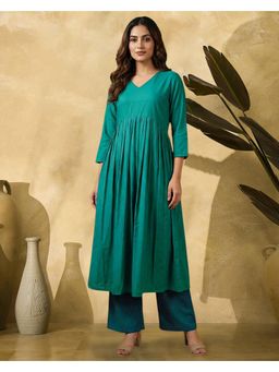 Gahan - Turquoise Blue Silk Blend Solid Kurta with Palazzo
