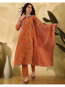 Gahan - Orange Silk Blend Zari Sequence Embroidered Kurta with Pant and Dupatta
