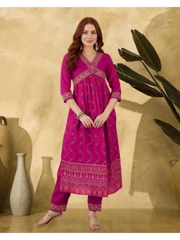 Gahan - Raani Thread Sequence Embroidery with Foil Printed Alia Cut Kurta with Pant