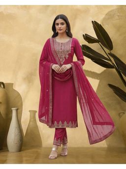 Gahan - Rani Georgette Zari Sequence Thread Cording Embroidered Kurta with Pant and Dupatta