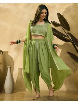 Gahan - Green Georgette Zari Thread Embroidered Choli with Dhoti and Shrug