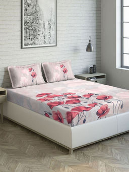 Ddecor Live Beautiful - DDECOR - Bella 100% Cotton Double Bedsheet with 2 Pillow Covers, King Size, Red