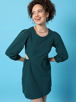PINACOLADA - Womens Teal Green Solid Dress Slim Fit