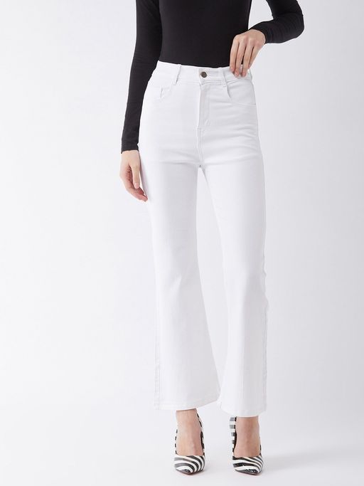 Buy Miss Chase Women's White Bootcut High Rise Clean Look Regular