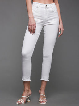 Miss Chase - Women's White Skinny High Rise Bleached Cropped Stretchable Denim Jeans