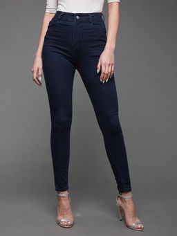 Miss Chase - Women's Navy Blue Skinny Fit High Rise Regular Stretchable Denim Jeans