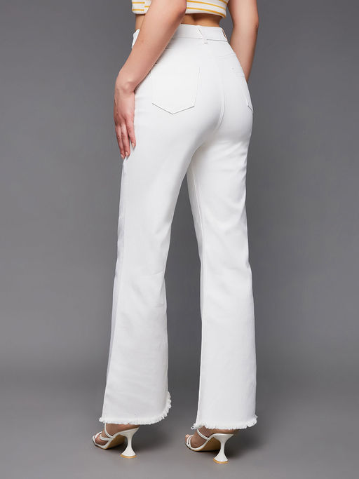 Buy Miss Chase Womens White Bootcut High Rise Regular Stretchable