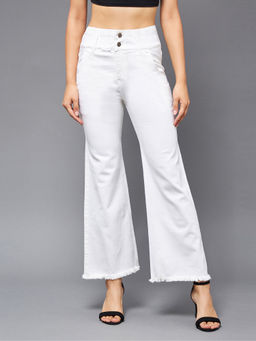 Miss Chase - Womens White Flared High Rise Ankle Length Stretchable Denim Jeans