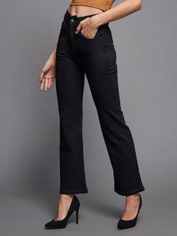 Miss Chase - Womens Black Bootcut High Rise Clean Look Regular Stretchable Denim Jeans