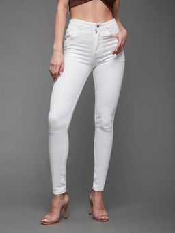 Miss Chase - Womens White Skinny High Rise Regular Length Stretchable Denim Jeans